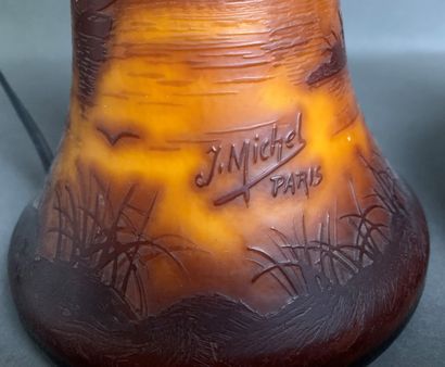 J MICHEL, Paris Acid-etched glass vase of...
