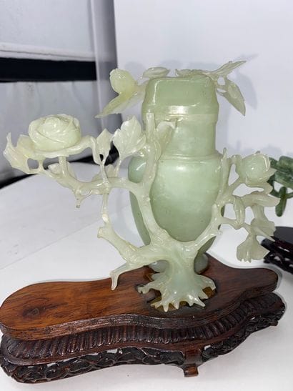 CHINA Set of six candle-burners in hard stones...