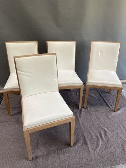 Suite of four natural oak chairs, straight...