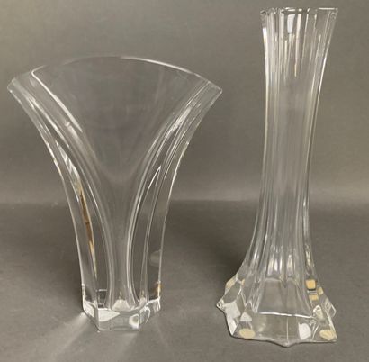 BACCARAT Two crystal soliflor vases, marked...