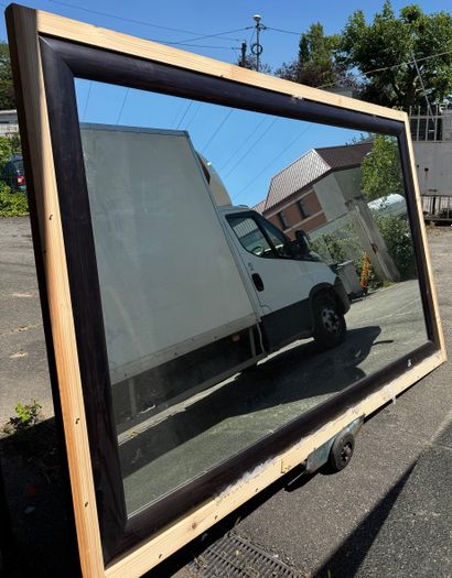Large rectangular mirror, fir-wood frame....