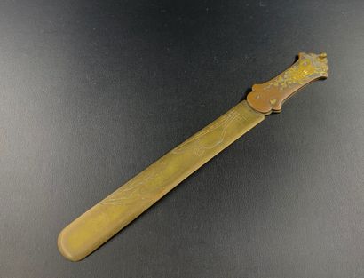 Engraved brass paper-knife, patinated metal...