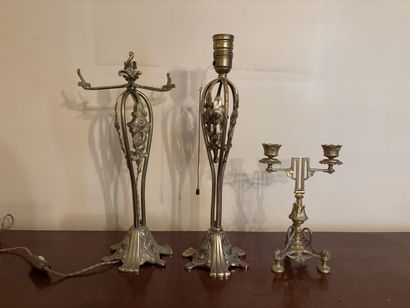 Two lamp bases and a two-arm candlestick...
