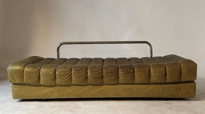 Three-seater green leather sofa, work of...