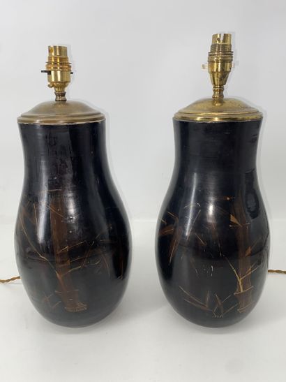 JAPAN Pair of ceramic piriform vases with...