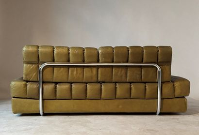 Three-seater green leather sofa, work of...