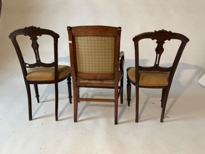 Lot: - Pair of natural wood chairs with openwork...