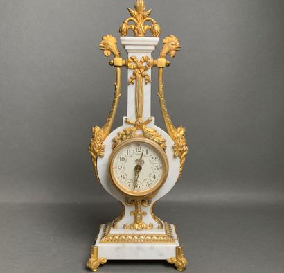 Louis XVI style white marble and bronze lyre...