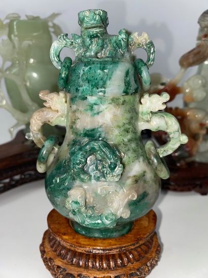 CHINA Set of six candle-burners in hard stones...