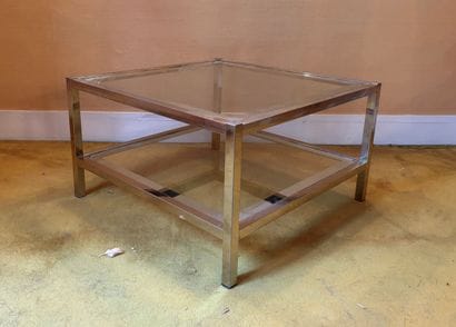 Square chrome-plated metal coffee table with...
