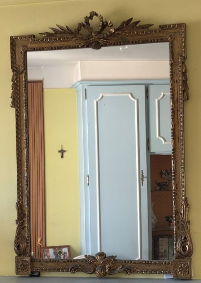 Rectangular glass in stuccoed wood, repainted...