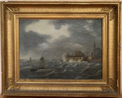 Ecole du XIXème s.
Bateaux approchant d'une...