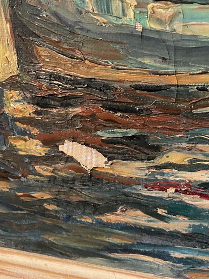 Ecole du XXe siècle 
Bateaux de pêcheurs
Huile...