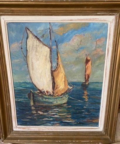 Ecole du XXe siècle 
Bateaux de pêcheurs
Huile...