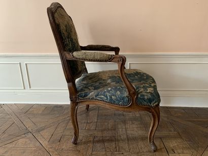 Fauteuil à dossier droit en bois naturel,...