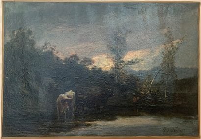 Ecole du XIXème s.
Vaches s'abreuvant
Huile...