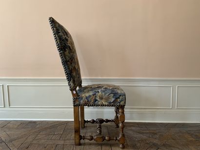 Chaise à haut dossier en bois naturel garnie...