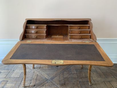 Bureau de pente en bois naturel marqueté...