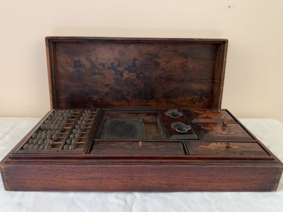 Coffret d'écolier en bois naturel, Chine...