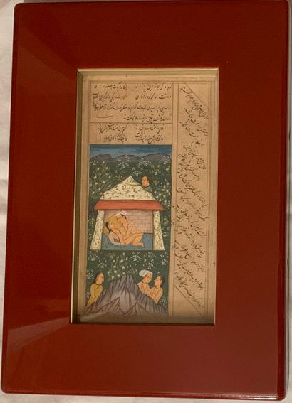 Feuillet peint polychrome provenant d'un...