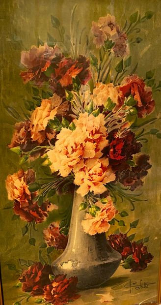 Lot comprenant :
-	Grâces, huile sur toile...