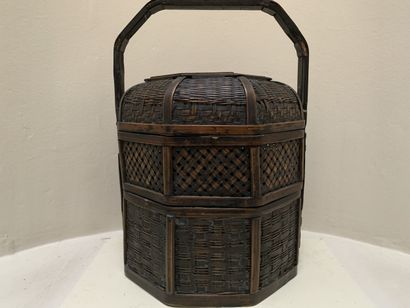 Petit panier à pique-nique en rotin et bois...