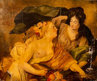 Lot comprenant :
-	Grâces, huile sur toile...