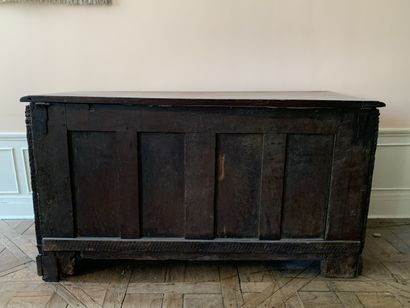 Coffre de mariage en noyer à panneaux sculptés...