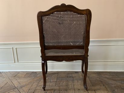 Fauteuil à dossier droit canné en bois naturel...