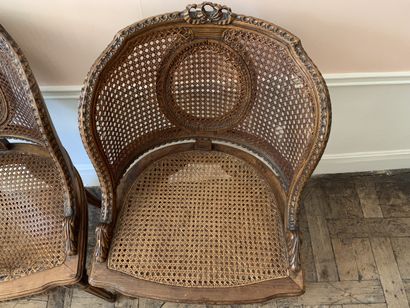 Paire de chaises gondoles en bois naturel...