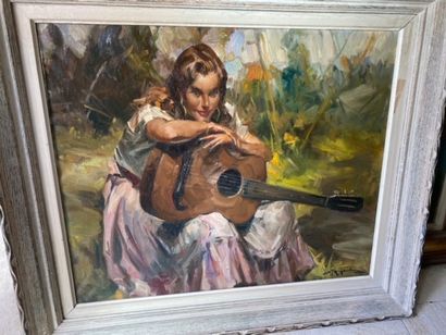 Richard DURANDO TOGO (1910- ?) 
La guitariste
Huile...