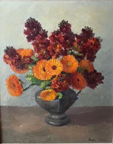 BALLY-BRUN 
Bouquet de fleurs dans un vase
Huile...