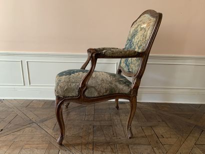Fauteuil à dossier droit en bois naturel,...