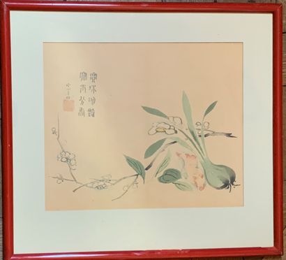 Quatre pièces encadrées asiatiques dépar...