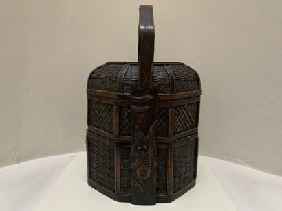 Petit panier à pique-nique en rotin et bois...