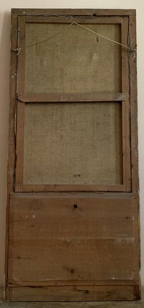 Trumeau en bois laqué vert et redoré surmonté...