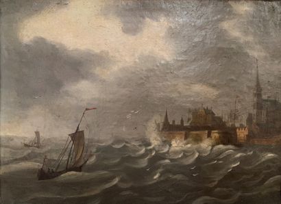 Ecole du XIXème s.
Bateaux approchant d'une...