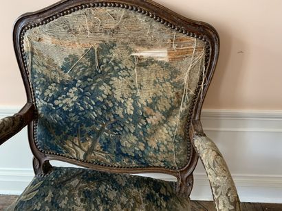 Fauteuil à dossier droit en bois naturel,...