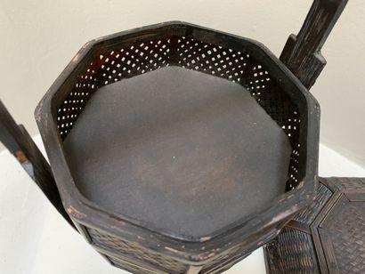 Petit panier à pique-nique en rotin et bois...