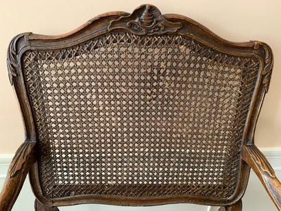 Fauteuil à dossier droit canné en bois naturel...