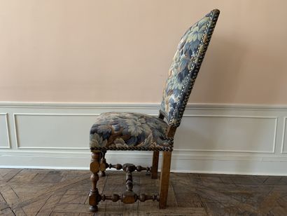 Chaise à haut dossier en bois naturel garnie...