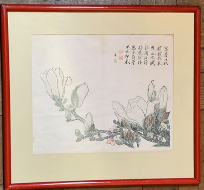 Quatre pièces encadrées asiatiques dépar...