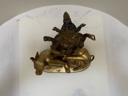 Divinité bouddhiste assise sur un buffle...