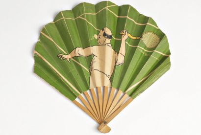 éventail en papier c. 1910 avec illustration...