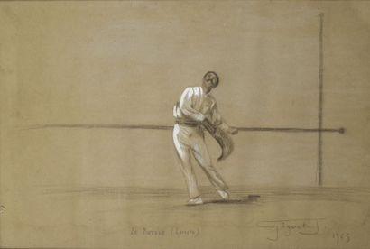 dessin au fusain et gouache blanche intitulé...