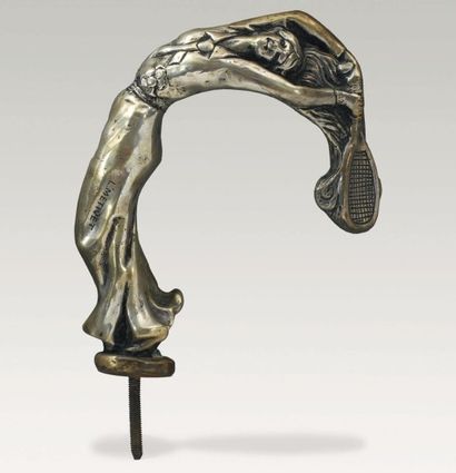 pommeau de canne en bronze argenté signé...