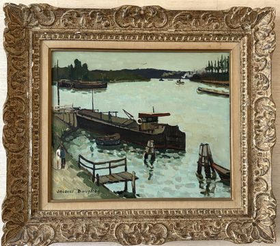 Jacques BOUYSSOU (1926-1997)
Péniche à quai,...