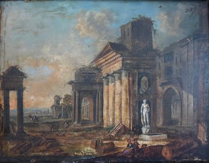 19th c. school.
Animated ruins
Oil on panel
19x25...