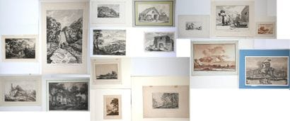 Lot de quinze gravures dépareillées à décor...
