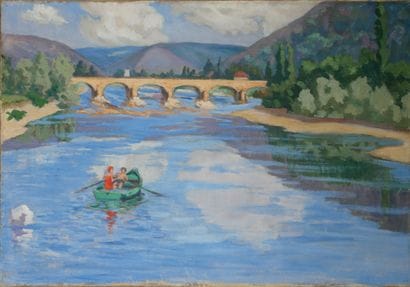 Emile BRUNEAU (20th c.)
Boat on a river with...